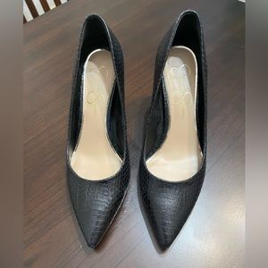Jessica Simpson black faux snakeskin heels